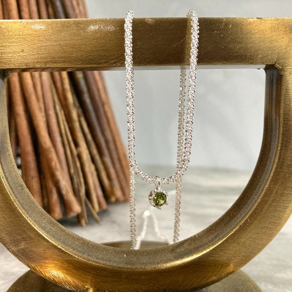 Sterling Silver Olive Green Lab Tourmaline Stone Pendant Necklace - Picture 8 of 10